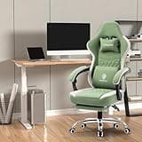 Dowinx Gaming Chair Breathable Fabric Game Chair with Gel Pad and Storage Bag, Comfortable Gamer Chair with Pocket Spring Cushion, Ergonomic Computer Chair with Footrest, Green 2