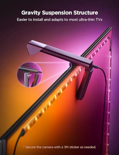 Govee TV Backlight 3 Lite with Fish-Eye Correction Function Sync to 55-65 Inch TVs, 11.8ft RGBICW Wi-Fi LED Strip Lights with Camera, 4 Colors in 1 Lamp Bead, Voice and APP Control, Adapter 4