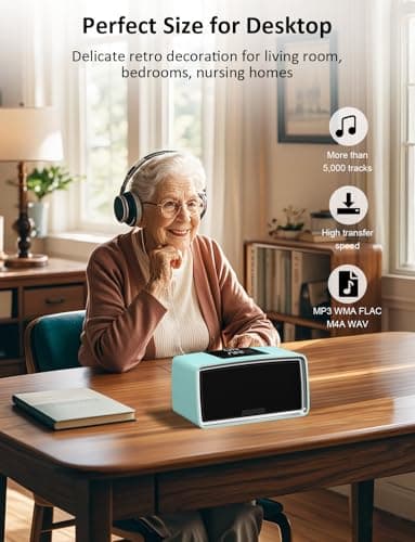 iGuerburn Simple Music Player for Dementia Elderly Seniors Easy MP3 Player as Alzheimers Dementia Visually Impaired Patients Product Gift One-Touch Controls ON/Off Retro Music Box (Cyan) 5