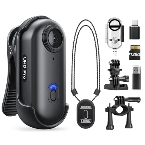 Losfom Z10 4K Action Camera, 128GB Wearable Sports Camera with Waterproof Case, Magnetic Clip, and Quick-Mount Accessories, Small Body Cam for Cycling, Diving, Travel (No WiFi No Bluetooth 5