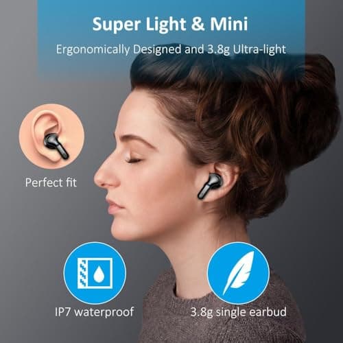 Wireless Earbuds, 2025 Bluetooth 5.4 Headphones NEW Ear Buds 40H Bass Stereo in-Ear Earphones ENC Noise Cancelling Earbuds with 4 HD Mic, USB-C LED Display IP7 Waterproof Sport Headset for Android iOS 7