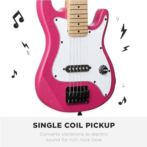Best Choice Products 30in Kids Electric Guitar Beginner Starter Kit w/ 5W Amplifier, Strap, Gig Bag, Strings, Picks - Pink Sparkle 5