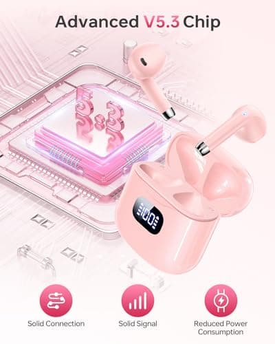 KTGEE Wireless Earbuds Bluetooth 5.3 Headphones, 40Hrs Playback Stereo Ear Buds with LED Display Charging Case IPX7 Waterproof in-Ear Earphones with Mic for Phone Tablet Laptop Sports, Pink 2