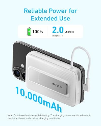 Anker Zolo Magnetic Power Bank, 10,000mAh Wireless Portable Charger with 30W Max Fast Charging, Battery Pack with Built-in USB-C Cable and Adjustable Stand, for iPhone 16/15 Series, AirPods, and More 3