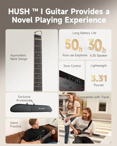 Donner HUSH I Guitar For Travel - Portable Ultra-Light and Quiet Performance Headless Acoustic-Electric Guitar, Mahogany Body with Removable Frames, Gig Bag, and Accessories Natural 2