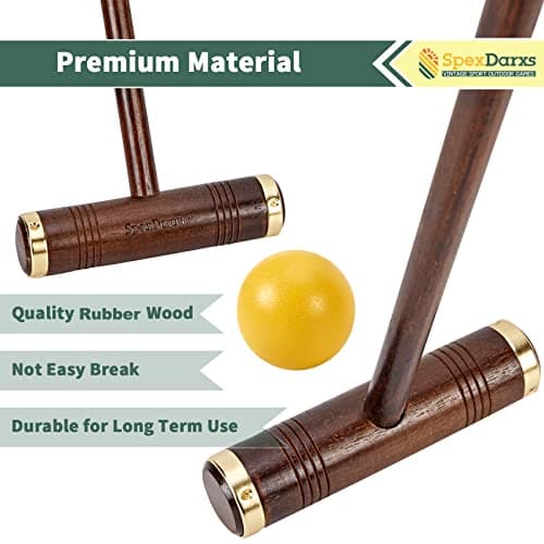 SpexDarxs Six Player Croquet Game, 35’’ Croquette Set with Premium Wooden Mallets/Colored Balls/Wickets/Stakes/Carrying Bag, Classic Outdoor Backyard Lawn Games for Teens Adults Family 3