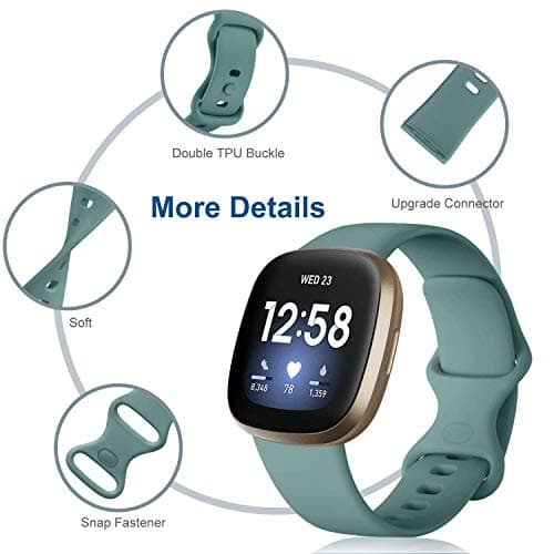 Dirrelo Bands Compatible with Fitbit Sense/Versa 3 / Versa 4 / Sense 2, Soft TPU Sport Strap Band, Replacement Wristband for Women Men, 4Pack Small, Black Modena Bluegrey Pinegreen 2