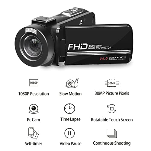 Video Camera, 1080P 30MP Camcorder IR Night Vision Vlogging Camera for YouTube,3.0" LCD Screen 18X Digital Zoom Recorder Camera with Remote Control, Microphone, Mini Tripod, 2 Battries, 32GB SD Card 3