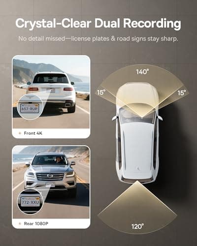 Baseus VD1 Pro Solar Dash Cam Front and Rear, 4K+1080P Dash Camera for Cars, Hardwire-Free Parking Mode, Starvis Night Vision, 32 GB Card Included, 5GHz WiFi, GPS, Wide Angle,Voice Control 5