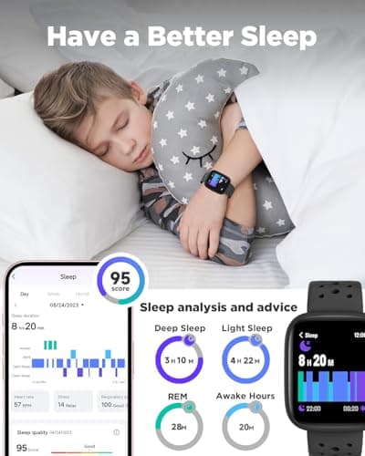 BIGGERFIVE Smart Watch for Kids, 1.8" Fitness Tracker Watch Pedometer, Heart Rate, Sleep Monitor, IP68 Waterproof, Calorie Step Counter, Puzzle Games with/Without APP for Girls Boys Teens 5-16, Black 4