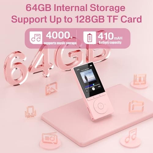 64GB MP3 Player with Bluetooth 5.3, Music Player with HiFi Sound for Sports Runners, 2.4" Screen MP3 Player Built in HD Speaker Voice Recorder E-Book, Expanded Up to 128GB, Earphone Included, Pink 5