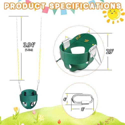 High Back Full Bucket Toddler Swing Seat with 3- Point Adjustable Safety Harness, 66 inch Detachable Chain,Suitable for Babies Aged 6-24 Months，Baby Swing for Swingset (Green) 2