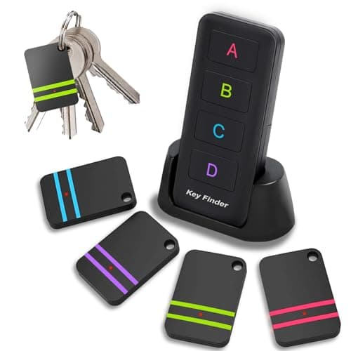 Remote Control Finder, Pack of 4 Find My Keys Device Stick on Remote Finder Beeper, Tracker Tags for Car Keys and Phones | 135Ft Range 85dB RF Key Locator, Lost Key Finders That Make Noise (Black)