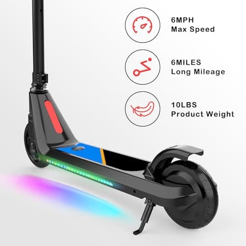 LINGTENG Electric Scooter for Kids Age of 6-9, Kick-Start Boost Scooter with Adjustable Speed and Height, Flash Wheel & Deck Lights 2