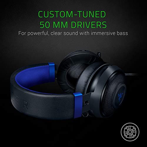 Razer Kraken Gaming Headset: Lightweight Aluminum Frame - Retractable Noise Isolating Microphone - for PC, PS4, PS5, Switch, Xbox One, Xbox Series X & S, Mobile - 3.5 mm Headphone Jack - Black/Blue 2