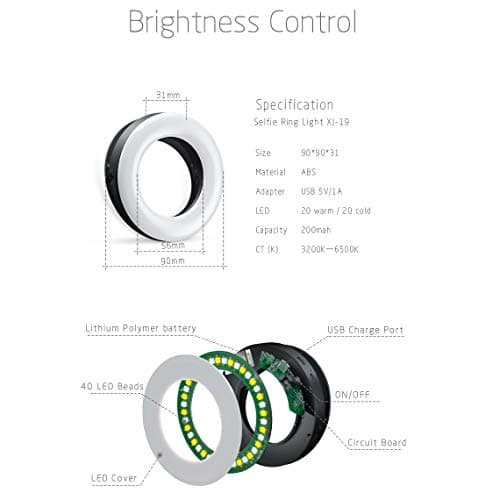 XINBAOHONG Selfie Ring Light Rechargeable Portable Clip-on Selfie Fill Light with 40 LED for Smart Phone Photography, Camera Video, Girl 3