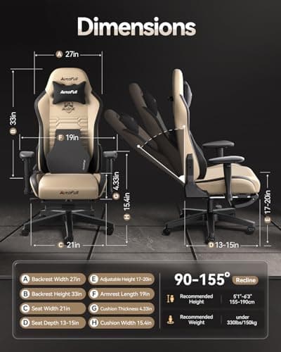 AutoFull C3 Gaming Chair, Racing Style Gaming Chair with Ergonomic Lumbar Support,Adjustable High Back PU Leather PC Chair with Footrest,Brown 3