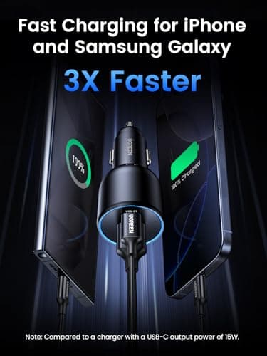 UGREEN 130W USB C Car Charger, PD 100W +PD 30W Type C Car Charger Adapter Compatible with iPhone 17/17 Air/17 Pro/17 Pro Max/16/15/14/13/12 Series, Galaxy S24 S23 Ultra, iPad, MacBook, and More 4