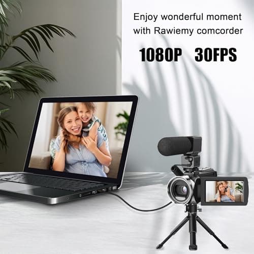 Rawiemy Video Camera Camcorder FHD 1080P 36MP YouTube Vlogging Camera Recorder 3.0 Inch 270 Degree Rotation Screen 18X Digital Zoom Camcorders with Microphone,32GB SD Card and 2 Batteries 2
