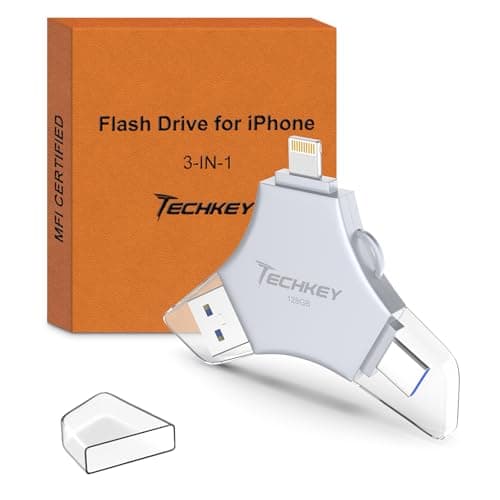 MFi Certified USB 3.0 Flash Drive 128GB for iPhone, 3in1 External Memory Photo Keeper Storage Stick for Picture/Video/Data Saver/Backup, High Speed Thumb/Jump/Hard Drives for iPhone/iPad/Android/PC