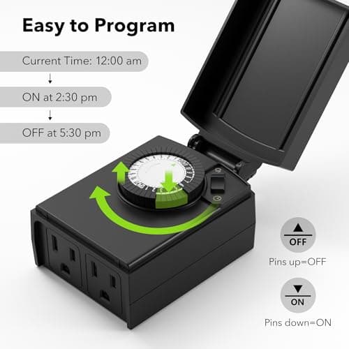 BN-LINK 24 Hour Heavy Duty Mechanical Timer, Outdoor Timer Outlet Waterproof with 30 Minutes Intervals, 2 Grounded Outlets for Christmas Lights Pool Pump,15A 1/2HP, ETL Listed 4