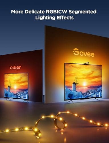 Govee TV Backlight 3 Lite with Fish-Eye Correction Function Sync to 55-65 Inch TVs, 11.8ft RGBICW Wi-Fi LED Strip Lights with Camera, 4 Colors in 1 Lamp Bead, Voice and APP Control, Adapter 3