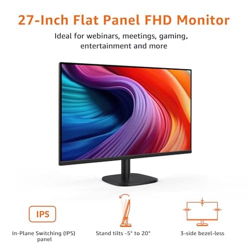 Amazon Basics 27 inch Monitor, FHD 1080P, Max 100Hz, VESA Compatible, Built-in Speakers, Black 2