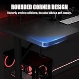 GTRACING Gaming Desk 55 Inch with LED Lights, Large Computer Desk with Mouse Pad for Home Office, T-Shaped Carbon Fibre Surface PC Game Workstations with Headphone Hook 5