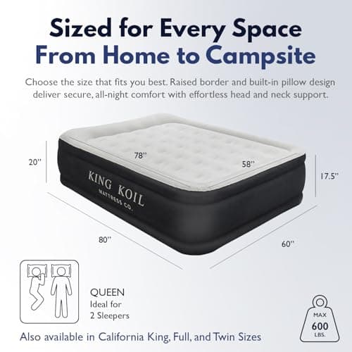 King Koil Luxury Air Mattress Queen with Built in Pump, Integrated Premium Pillow Inflatable Airbed for Guests, Camping & Home (Manufacturer Warranty) 2