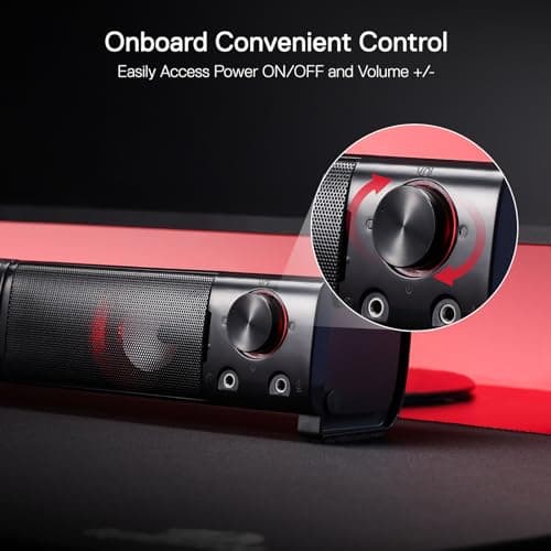 Redragon GS550 PC Gaming Speakers, 2.0 Channel Desktop Computer Sound Bar with Compact Maneuverable Size, Headphone Jack, Quality Bass & Decent Red Backlit, USB Powered w/ 3.5mm Cable 4