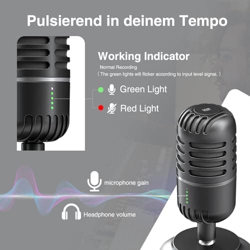 Microphone PC, Streaming Microphone for PC, PS4, PS5, Condenser Microphones USB C for Gaming, Podcast, Recording, Streaming, with Mute/Gain, Adapter for Phone, Compatible with Mac, Winows 3