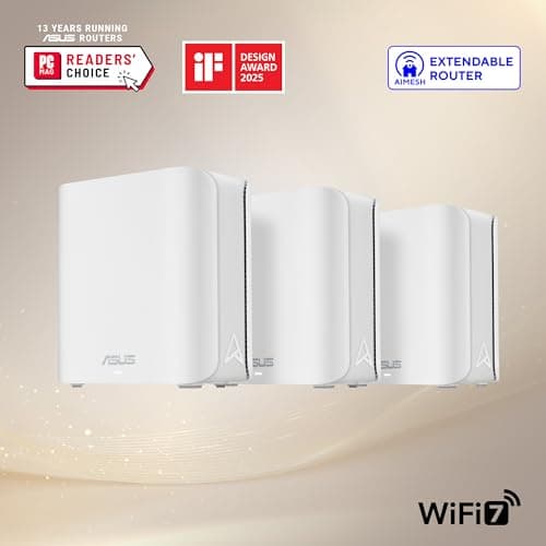 ASUS ZenWiFi BD5 Dual-Band WiFi 7 Mesh, 5000 Mbps, 6800 sq.ft (3pk), Dual 2.5G Ports, Security and Parental Controls Included, Smart Home Master SSIDs 3