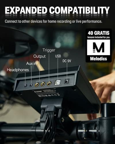 Donner DED-200X Electronic Drum Set, Electric Drum Kit with Quiet Mesh Drum Pads, 2 Cymbals w/Choke, 31 Kits and 450+ Sounds, Throne, Headphones, Sticks, USB MIDI, Melodics Lessons (5 Pads, 4 Cymbals) 4