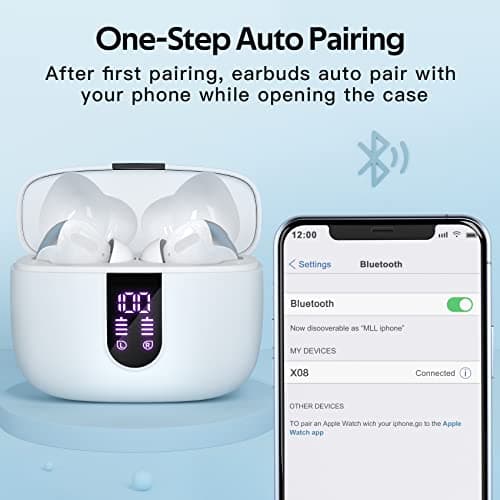 TAGRY Bluetooth Headphones True Wireless Earbuds 60H Playback LED Power Display Earphones with Wireless Charging Case IPX5 Waterproof in-Ear Ear buds with Mic for TV Smart Phone Laptop Computer Sports 5