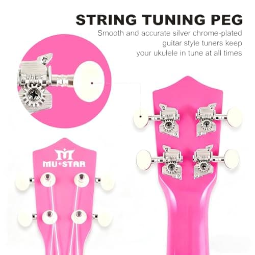 MUSTAR Soprano Ukulele Beginners Kit - 21 Inch Basswood Ukuleles for Kids, Beginner, Ukulele Pack With Gig Bag, Strap, Picks, Pink Ukuleles Set 5