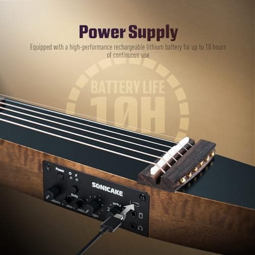 Sonicake Travel Guitar, Portable Acoustic-Electric Guitar Kit, Solid Mahogany Body Easy Assemble Frames, Multi Body-Shape Sim Rechargeable Preamp, Gig Bag, All Accessories QGT-01 5