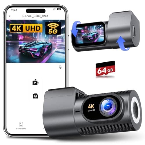 Dash Cam Front 4K - 1.5" IPS Display & 5G WiFi & 64G Card, 360° Rotation Mini Dashcam, Car Camera with WDR Night Vision, 24H Parking Mode, G-Sensor, Loop Recording,170° Angle, Dash Camera for Cars