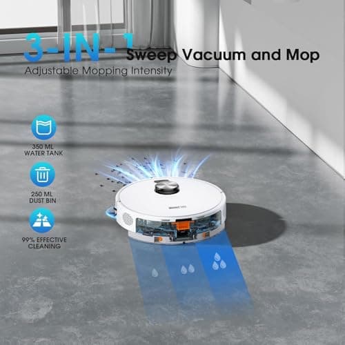 SHELIKI Robot Vacuum and Mop, 3-in-1 Robotic Vacuums Cleaner with LiDAR Navigation Smart Mapping & Max Strong 6000Pa Suction, Self Emptying Bases for 70 Days-White 4