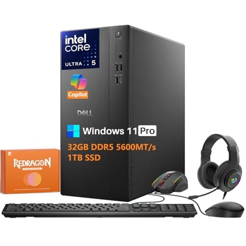 Dell Tower Desktop Computer Ect1250 for Business, Intel Core Ultra 5 225 (Up to 4.9GHz), Intel UHD Graphics, 32GB DDR5 5600MT/s, 1TB SSD, Wi-Fi 6, Windows 11 Pro