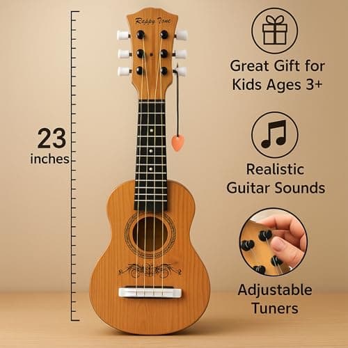 23" Acoustic Guitar, Kids 6 String Toy Guitar - Realistic Steel Strings - Beginner Practice First Musical Instrument for Children, Toddlers (Natural) 5