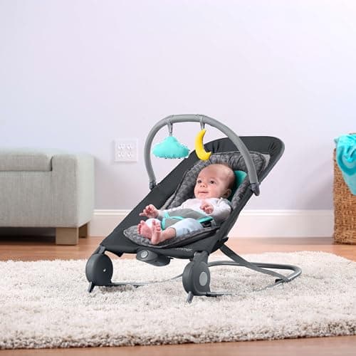 Summer Infant 2-in-1 Bouncer & Rocker Duo (Gray and Teal) Convenient and Portable Rocker and Bouncer for Babies Includes Soft Toys and Soothing Vibrations 2