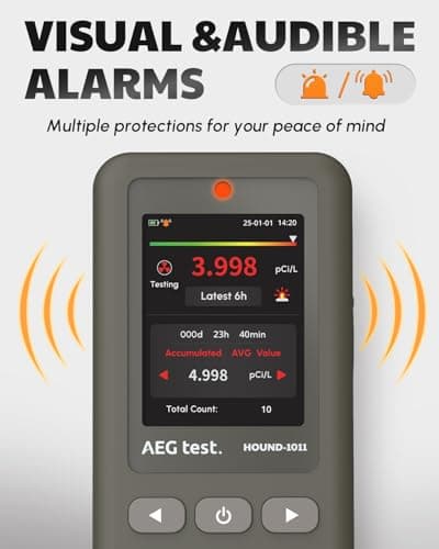 AEGTEST HOUND-1011 Portable Radon Detector for Home, Lightweight, High-Accuracy Sensor, 45-Day Monitoring, Easy-to-Use Radon Tester, Short- & Long-Term in pCi/L or Bq/m³ for Basement – Gray 5