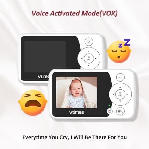 VTimes Baby Monitor with Camera and Audio, Video Baby Monitor No WiFi Night Vision 2.4" LCD Screen Portable Baby Camera Monitor Alarm Lullaby Temperature Sensor and 1000ft, Ideal for Baby/Elderly/Pet 3