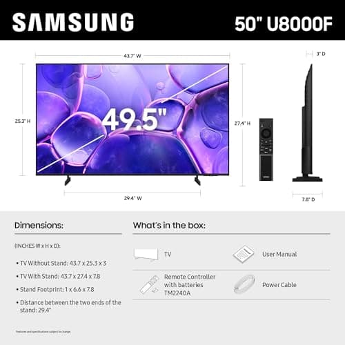 Samsung 50-Inch Class Crystal UHD U8000F 4K Smart TV (2025 Model) Endless Free Content, Crystal Processor 4K, MetalStream Design, Knox Security, Alexa Built-in 2