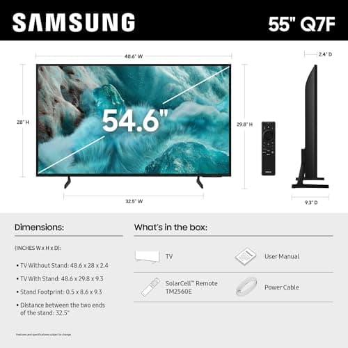 Samsung 55-Inch Class QLED Q7F Series Samsung Vision AI Smart TV (2025 Model, 55Q7F) Quantum HDR, Object Tracking Sound Lite, Q4 AI Gen1 Processor, 4K upscaling, Gaming Hub, Alexa Built-in 2