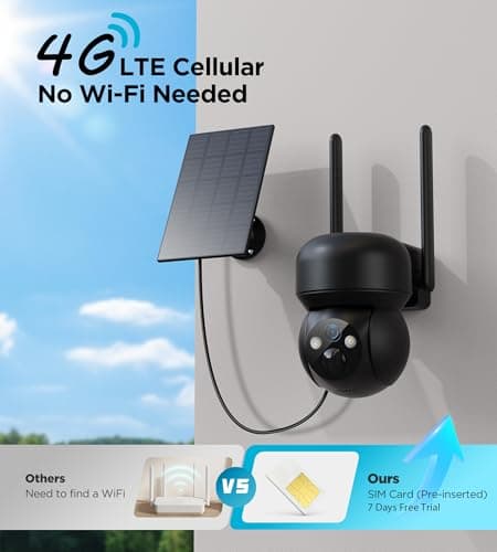 4G LTE Cellular Solar Security Camera Outdoor: No WiFi Solar Powered Security Camera Outdoor Built in SIM Card 2K Battery Wireless Cameras for Home Surveillance Outside 360° Live View Motion Detection 2