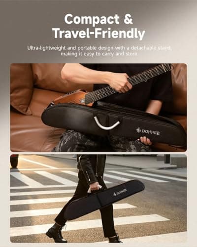 Donner HUSH I Guitar For Travel - Portable Ultra-Light and Quiet Performance Headless Acoustic-Electric Guitar, Mahogany Body with Removable Frames, Gig Bag,and Accessories 4