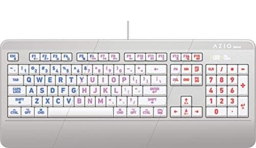 Azio Vision Mac USB-C Keyboard, Backlit/Large Print, 3 Interchange Backlight Colors, Blue/Red/Purple (KB540)