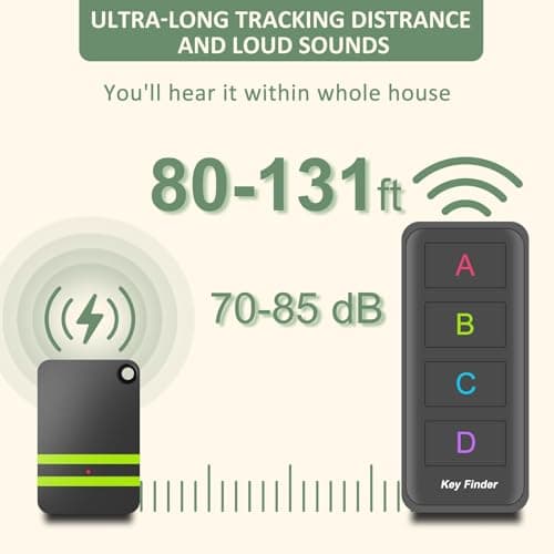 Remote Control Finder, Pack of 4 Find My Keys Device Stick on Remote Finder Beeper, Tracker Tags for Car Keys and Phones | 135Ft Range 85dB RF Key Locator, Lost Key Finders That Make Noise (Black) 3