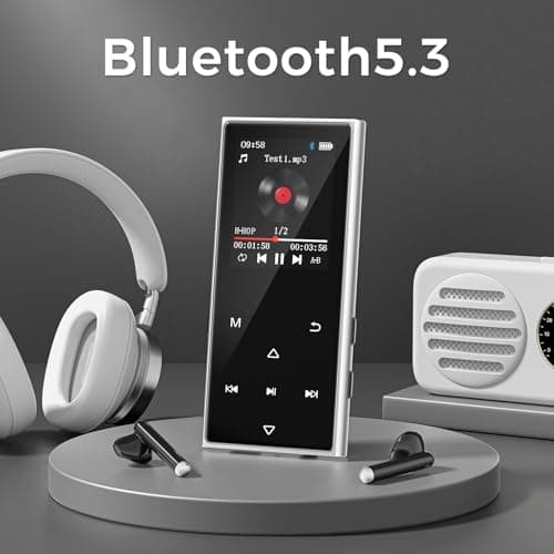128GB MP3 Player with Bluetooth 5.3, AGXOV Music Player with Built-in HD Speaker, FM Radio, Voice Recorder, HiFi Sound, E-Book, Earphones Included (D50) (Black) 2